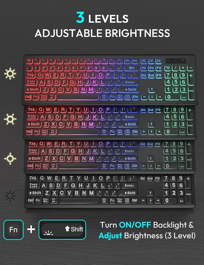 Trueque Wireless Keyboard and Mouse Combo, RGB Backlit, Rechargeable & Light Up Letters, Full-Size, Soft Typing, Sleep Mode, 2.4GHz Quiet Keyboard Set for Mac, Windows, Laptop, PC, (Matte Black) - Image 3